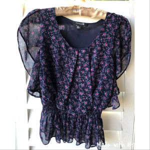 Floral Pattern Peplum Top Blouse